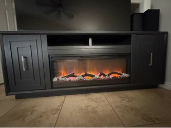 Linette Black 84” Electric Fireplace TV Stand