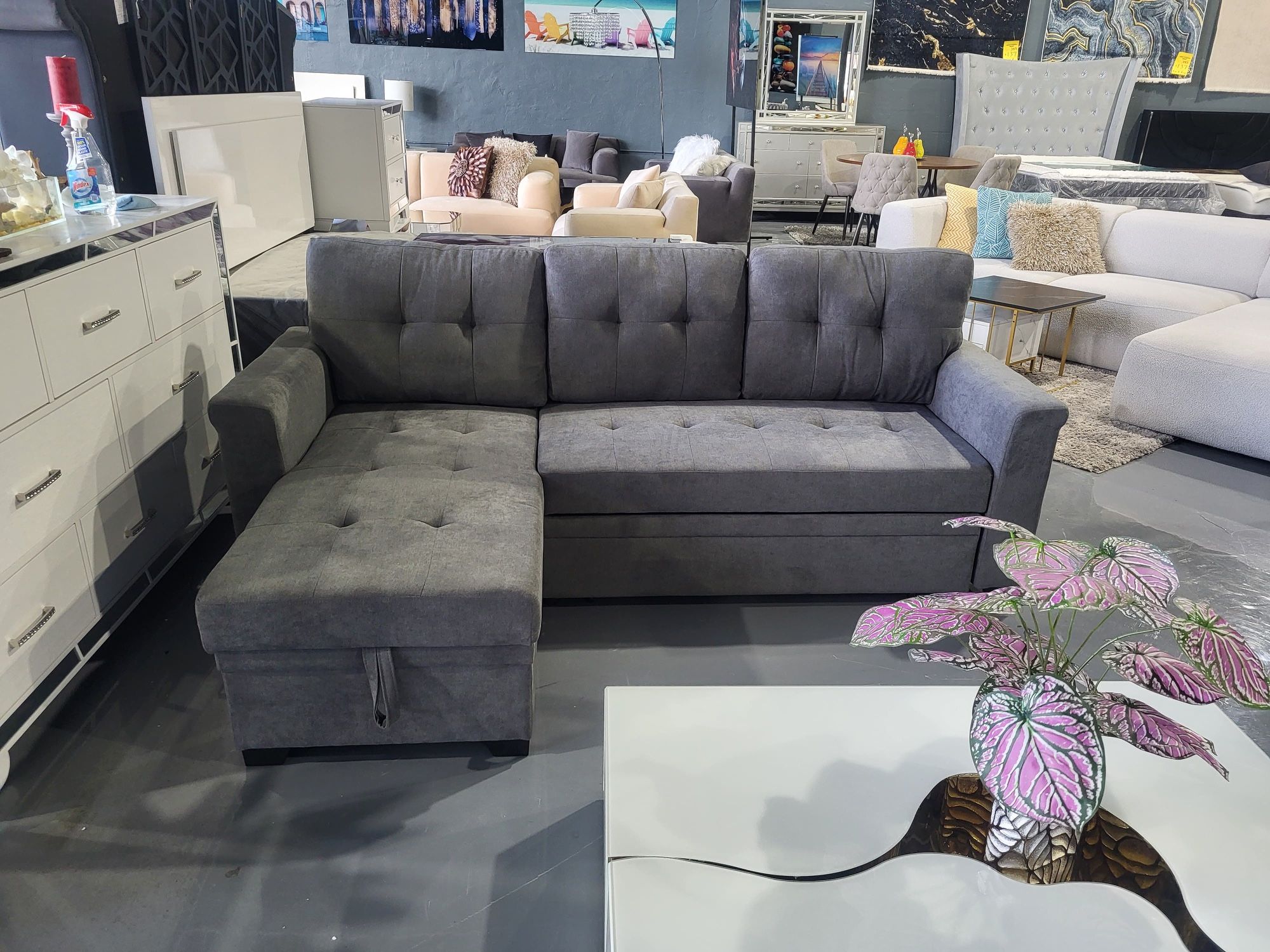 NEW SLEEPER SECTIONAL GRAY FABRIC 95X55