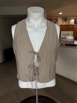 Zara Taupe Tie-Front Sleeveless Crop Top