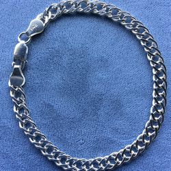 Ladies Bracelet Solid Sterling Silver Italy 925 Unique 5mm Double Link Design *Pickup Boca Raton Or Ship Nationwide
