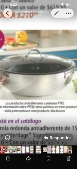 Cacerola de 15 qt con antiadherente nueva de Princess house