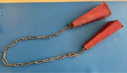 Vintage Metal Cowbells Pair w/ Heavy Link Chain - Red