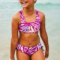 NWT JUSTICE Made for Summer 2 piece Swimsuit Bathing Suit Girls 10 Magenta