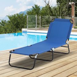 Brand New Outsunny Folding Chaise Lounge Pool Chair, Outdoor Sun Tanning Chair with Pillow, 5-Level Reclining Back, Steel Frame & Breathable Mesh for 