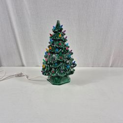 Vintage Ceramic Christmas Tree 12” Lighted Multicolor Bulbs Star Tabletop