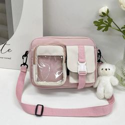 Pink & White Release Buckle Square Bag With Bag Charm Teddy Bear *NEW*
