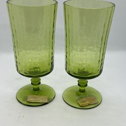 Vintage Lenox Handblown Set Of 2  Green Wine Glasses Lead  Crystal Made in USA