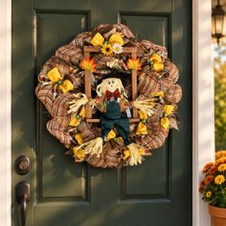 Fall Scarecrow Burlap Mesh Door Wreath