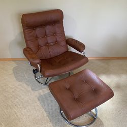1970s Ekornes Stressless Leather Lounge Chair & Ottoman