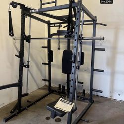 Smith Machine with Weight Bar and 8 Weight Storage Pin, 2000 Pounds Capacity Multi-Function Power Cage Squat Rack with Cable Crossover, T-bar Row Atta
