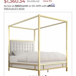 King Size Beige and Gold Canopy Bed