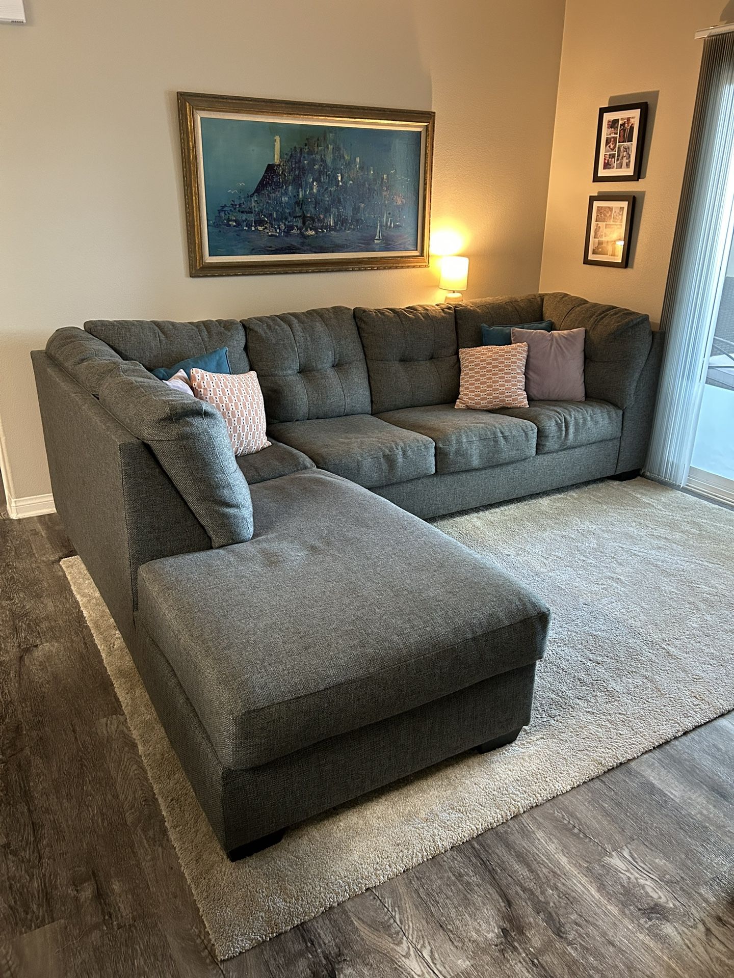 Grey L-Shaped, LAF Sofa Sectional + Storage Ottoman, Great Condition!