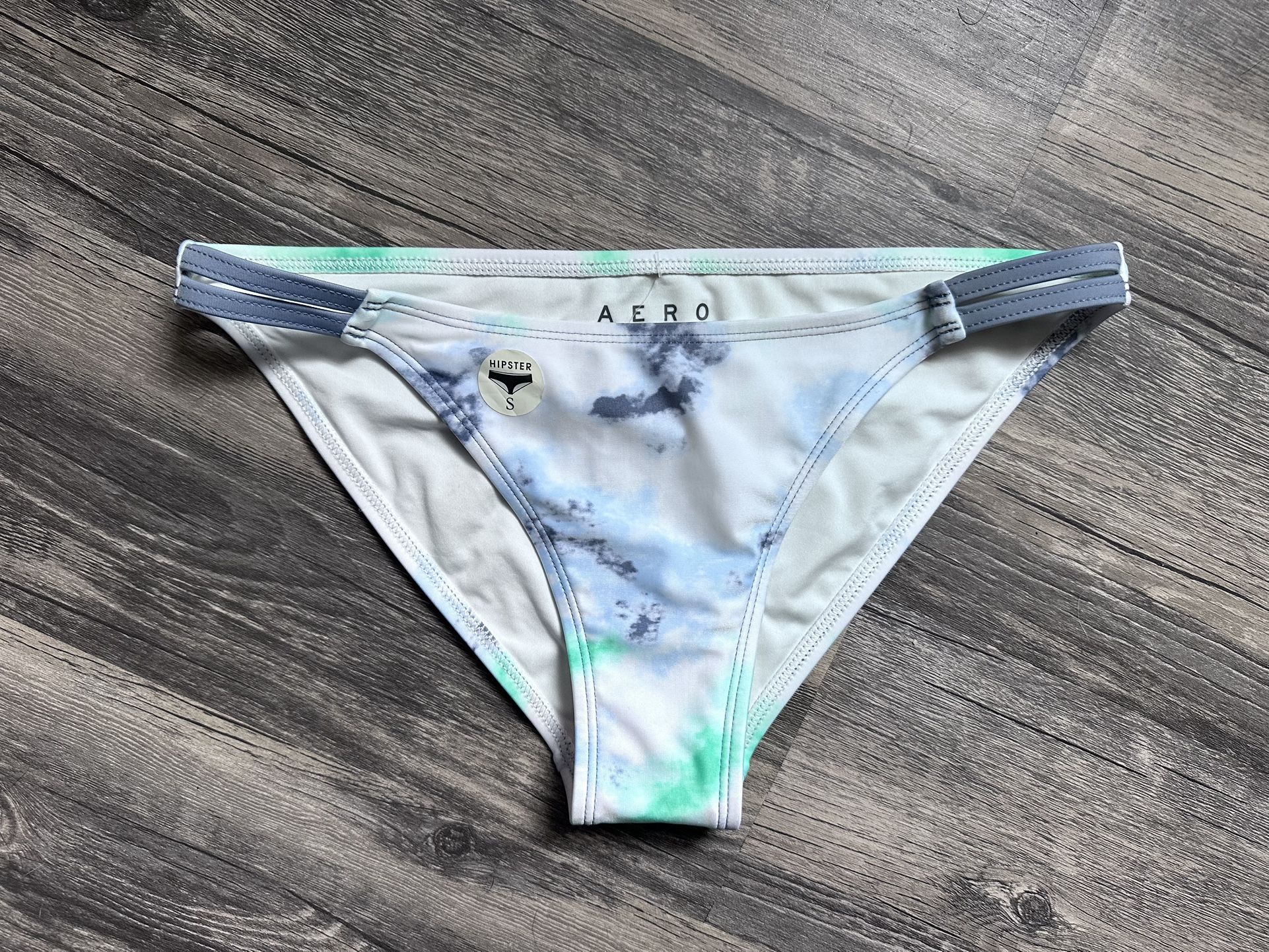 Aeropostale Bikini Bottom SZ S Blue-Green Tie-Dye Strappy Hipster Bottom
