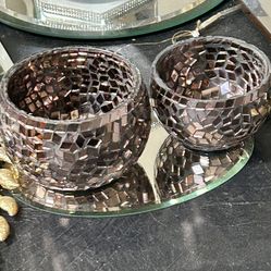 Pretty Bronze Mirrored Candle Holders 2”, 3”