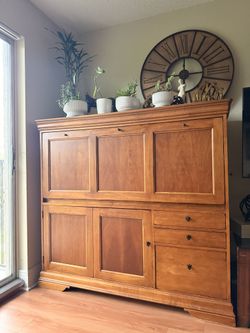 Wood Secretary Desk / Office Armoire with Storage