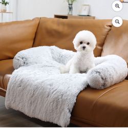 Calming Dog Bed Fluffy Plush Dog Mat for Furniture Protector with Removable Washable Cover for Large Medium Small Dogs and Cats (Large, Light Grey)