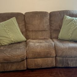 Brown Leather Reclining Sofa & Loveseat Set
