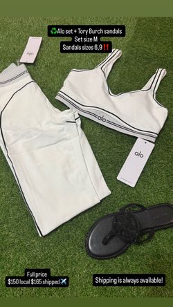 Alo Yoga white set with Tory Burch Sandals