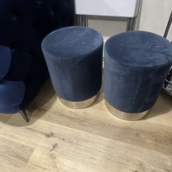 Blue Velvet Ottoman