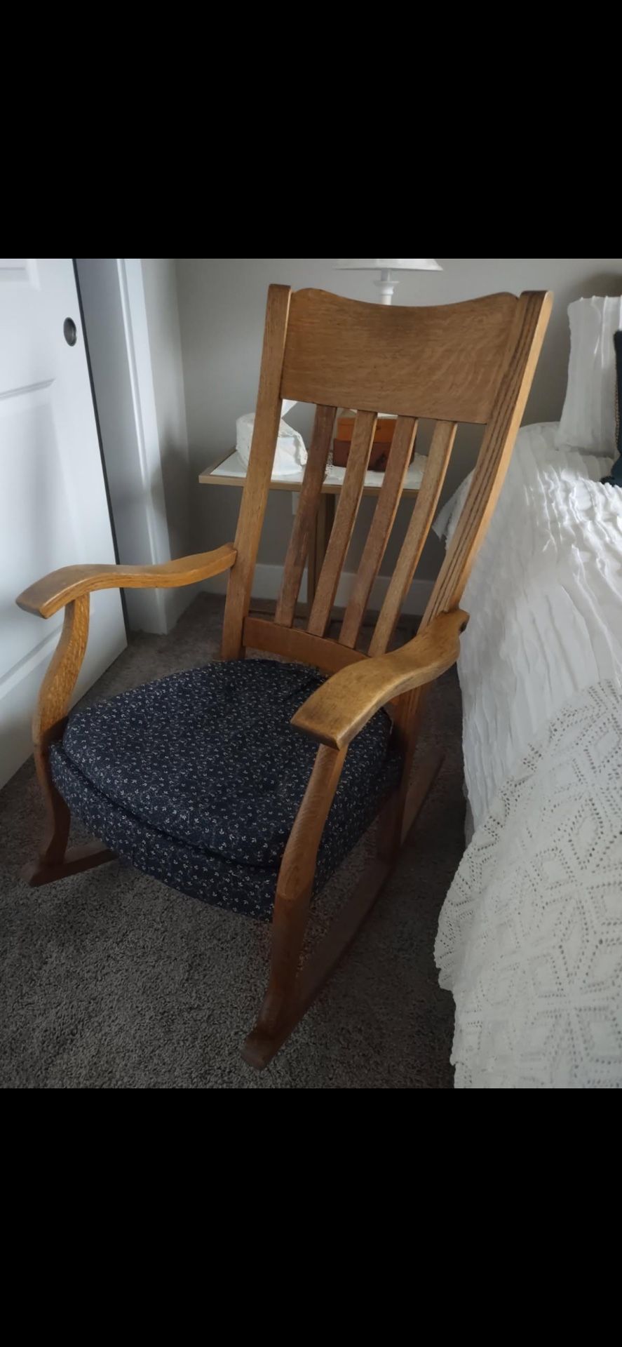 True antique solid oak rocking chair 