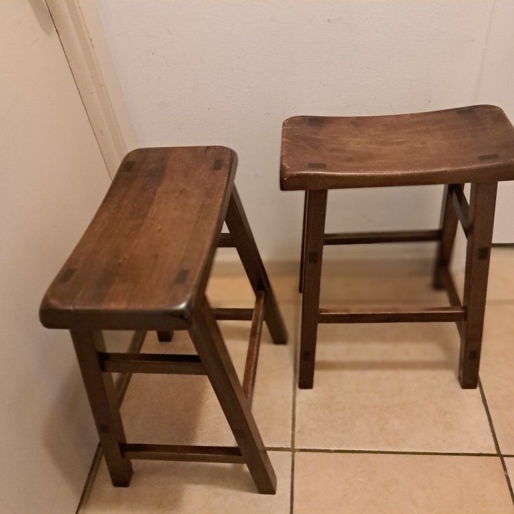 Two Wooden Stools. Standard 24 inches Ht.. Dark Brown.
