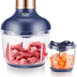 Bear Food Processor, Electric Food Chopper with 2 Glass Bowls (8 Cup+2.5 Cup), 400W Power Grinder with 2 Sets Stainless Steel Blades, 2 Speed for Meat