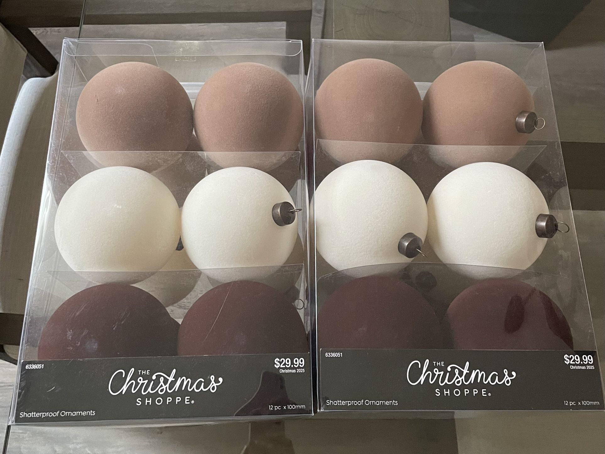 Hobby Lobby Viral Flocked Neutral Christmas Ornaments- Set Of 2