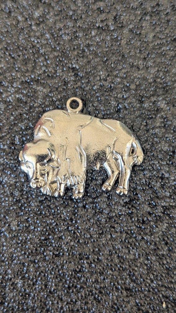 Silvertone Bison Buffalo Pendant