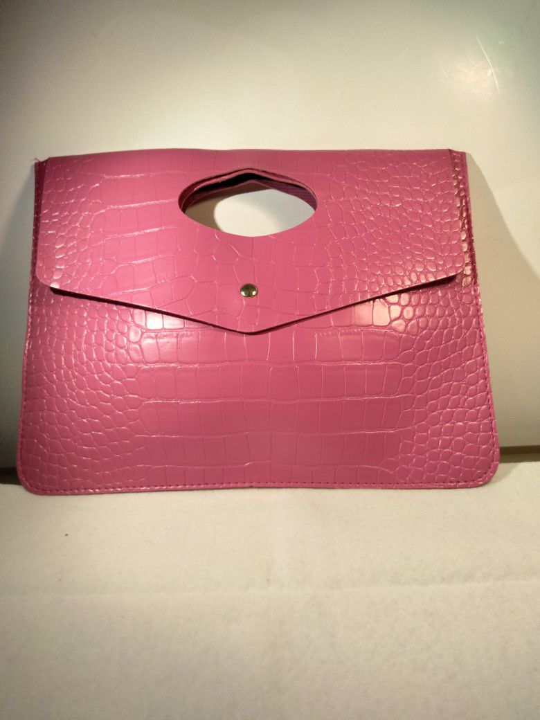 Women's Pink Leather Crocodile Large Clutch 