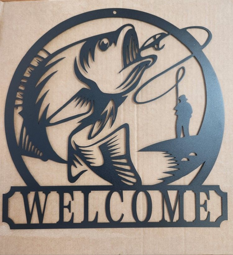 Fishing WELCOME Sign Metal