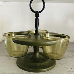 Vintage Mid-Century Thermo-Serve/ Westbend  Avocado Green Rotating Condiment Caddy. 9 1/2” tall x 8 1/2” wide.  