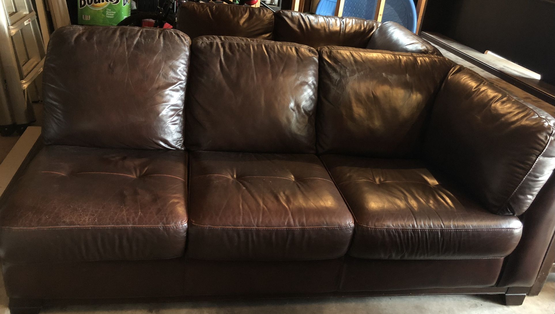 Bassett Furniture - Leather Sectional with left-side Chaise & Ottoman