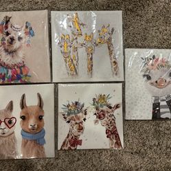 Nursery Canvas Wall Art Set of 5 - 8”x8”