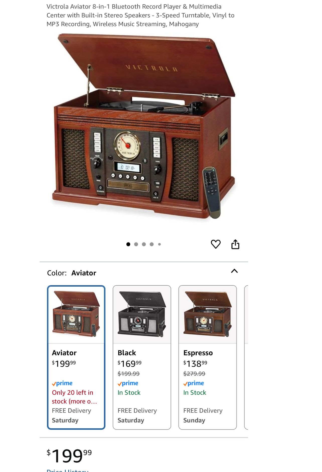 8-in-1 Bluetooth Record Player & Multimedia Center with Built-in Stereo Speakers - 3-Speed Turntable, Vinyl to MP3 Recording, Wireless Music Streaming