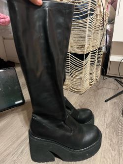Black knee high chunky platform boots