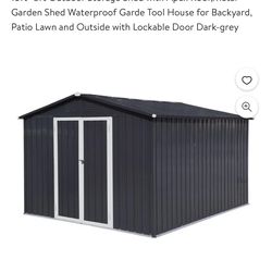 10ft×8ft Outdoor Storage Shed with Apex Roof,Metal Garden Shed Waterproof Garde Tool House for Backyard, Patio Lawn and Outside with Lockable Door Dar