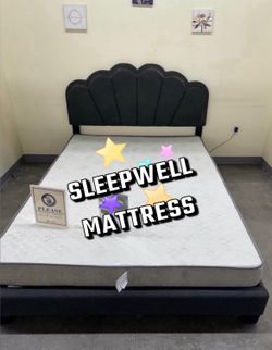 Queen size bed frame with pillow top mattress included