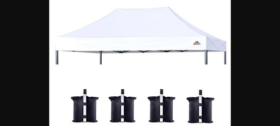 Commercial 10x20 Canopy Replacement Top Cover White w/ 4 Weight Bags