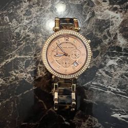 Michael Kors Ladies Tortoise Shell Watch with Rosegold and Bling