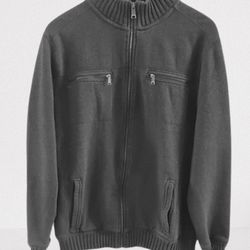 Calvin Klein Cotton Heavy Full Zip Gray Men's Sweater Large
