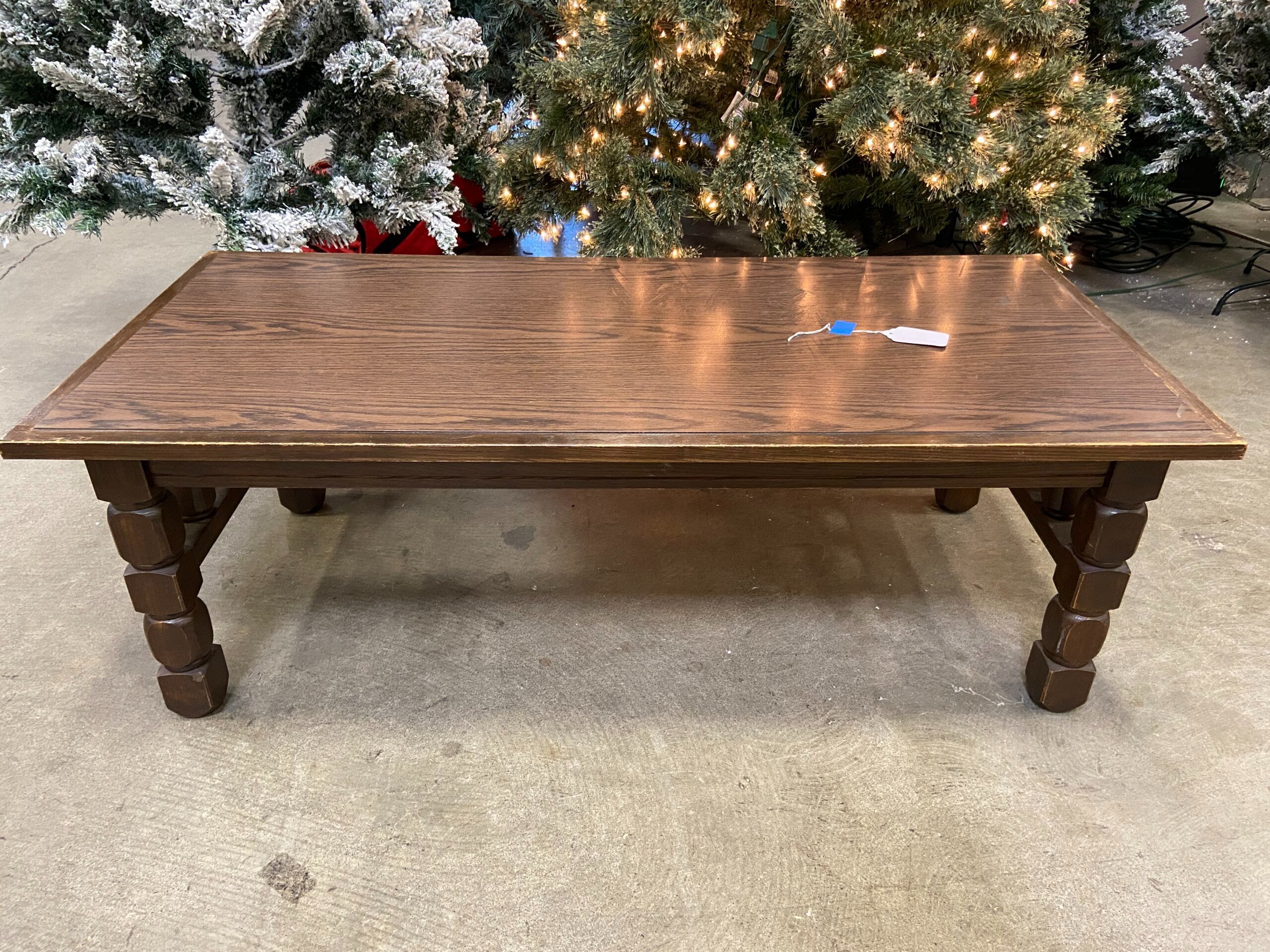 Dark Finished Coffee Table with Column Style Legs