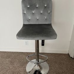 Faux Crystal Tufted Barstool in Gray Velvet - Bebe Brand