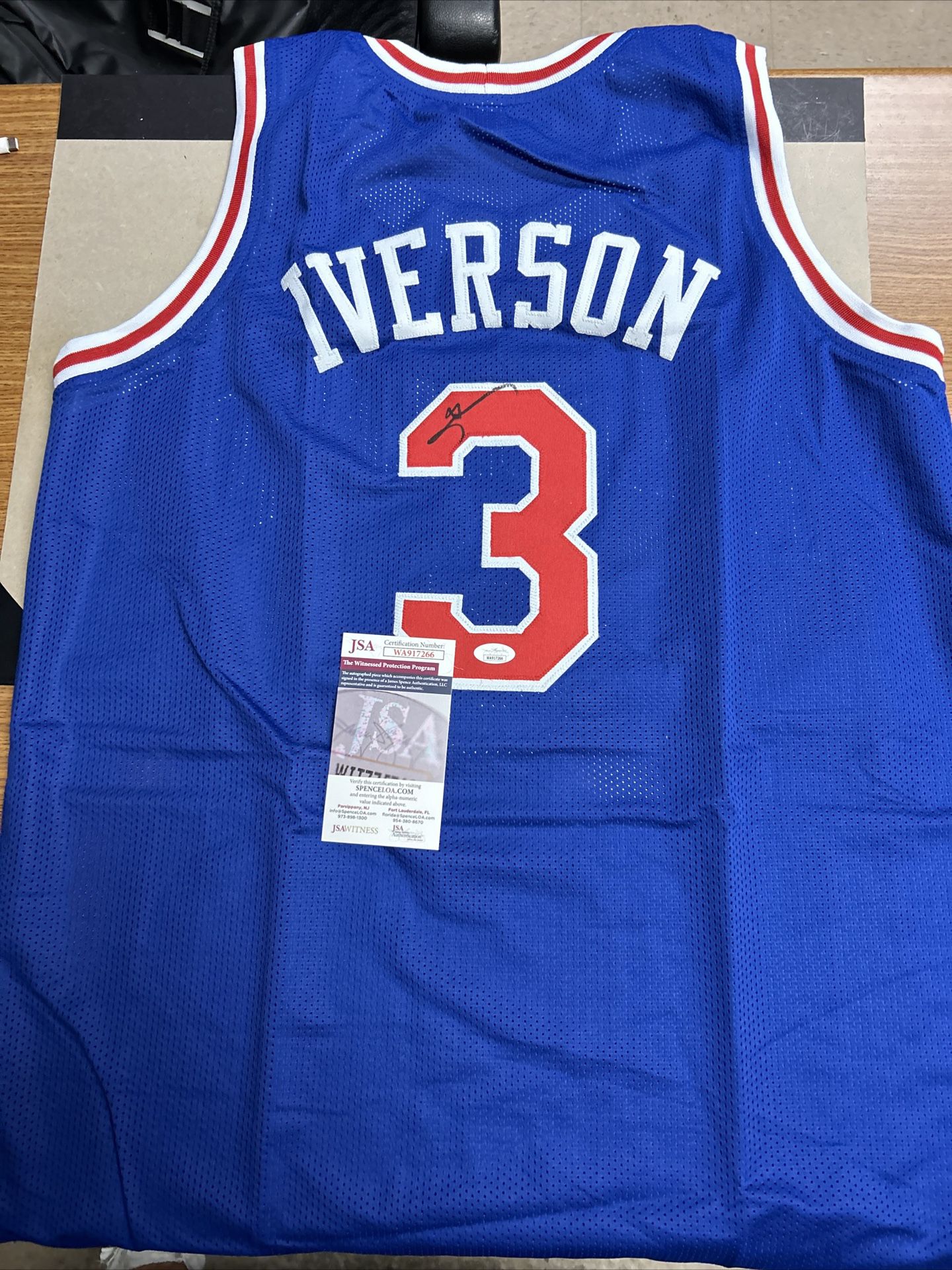 Allen Iverson Blue Custom Philadelphia 76ers Autographed Jersey. Jsa Coa XL