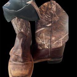 Old West BSY1816 Boys Western Boots Camouflage Shaft Leather Square Toe US 5