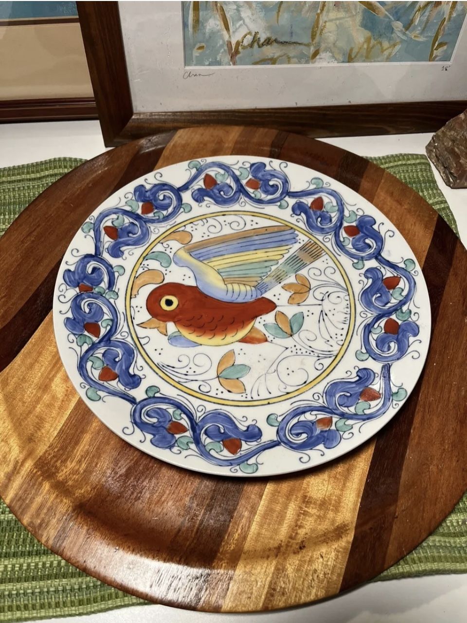 VINTAGE CHINESE FAMILLE BIRD PORCELAIN PLATE, 10"