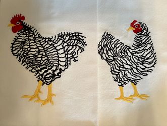 Rooster And Hen Embroidered Dish Towel Pair