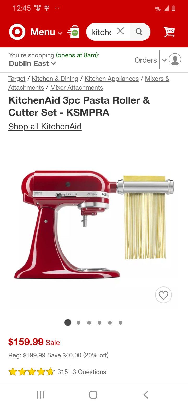 KitchenAid 3pc Pasta Roller & Cutter Set