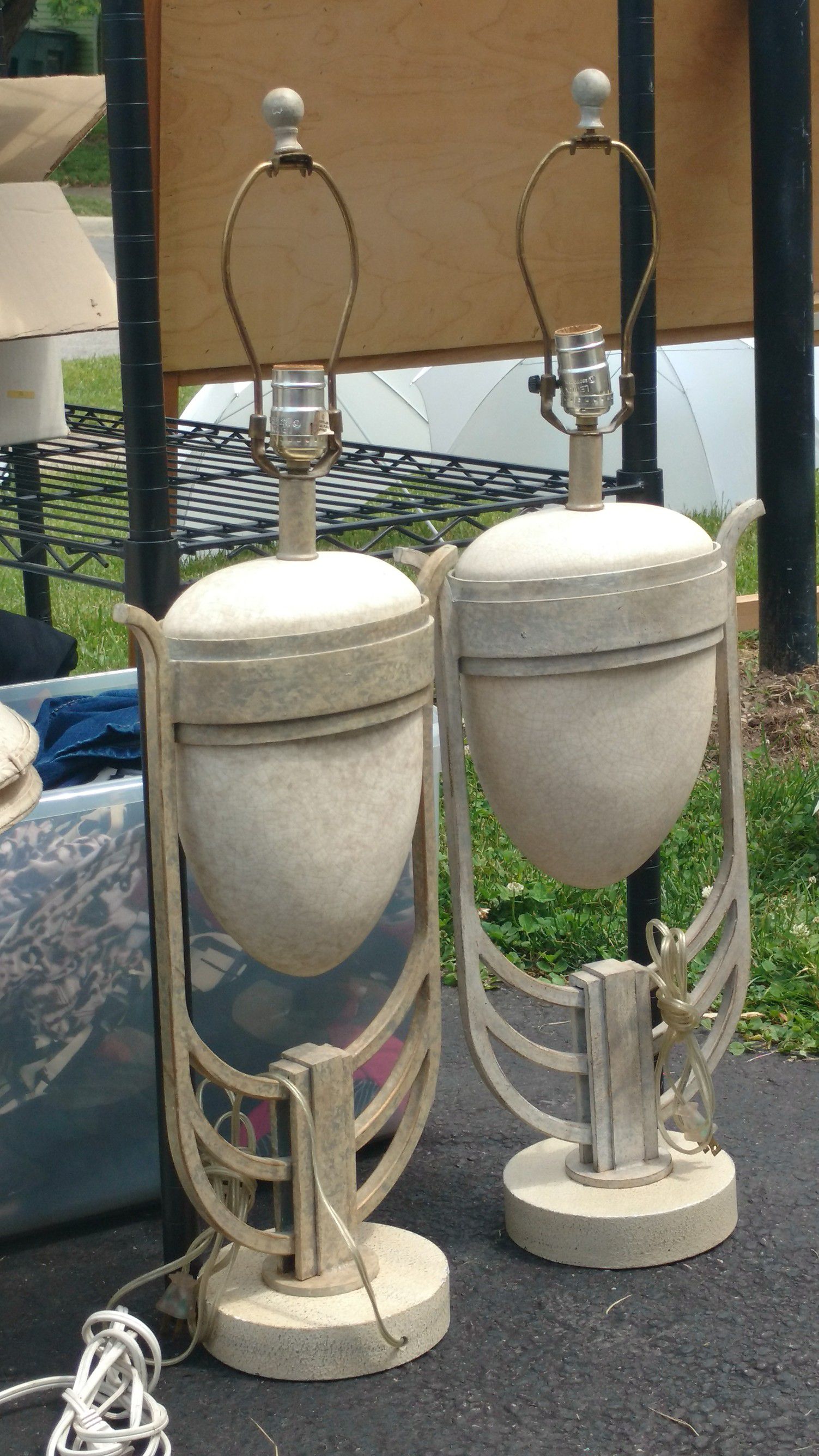 Set of 2 trophy Style Iron and stone lamps