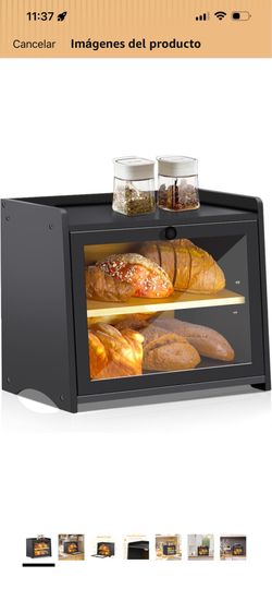 Panera de Bambú para Encimera de Cocina, Contenedor Grande de Almacenamiento de Pan Recipiente de 2 Capas Portapan para Encimera de Cocina, Gabinete, 