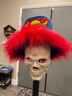 Superman Logo Hat with Red Faux Fur Hair